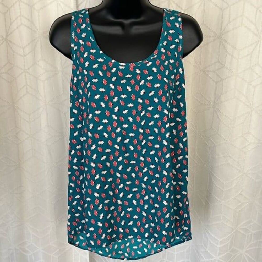 Pleione Teal Floral Lightweight Tank Top